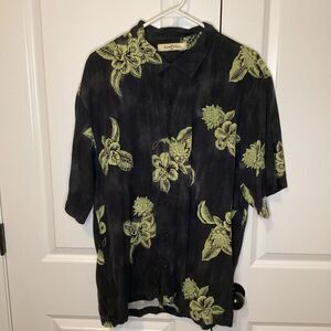 Mens Tommy Bahama Silk short sleeved Hawaiian Camp Shirt Black/tan XL